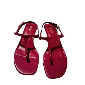 Michael Kors  Women's Tasha T- Strap Sandals Rasberry  Gold Tone Hardware Size 7